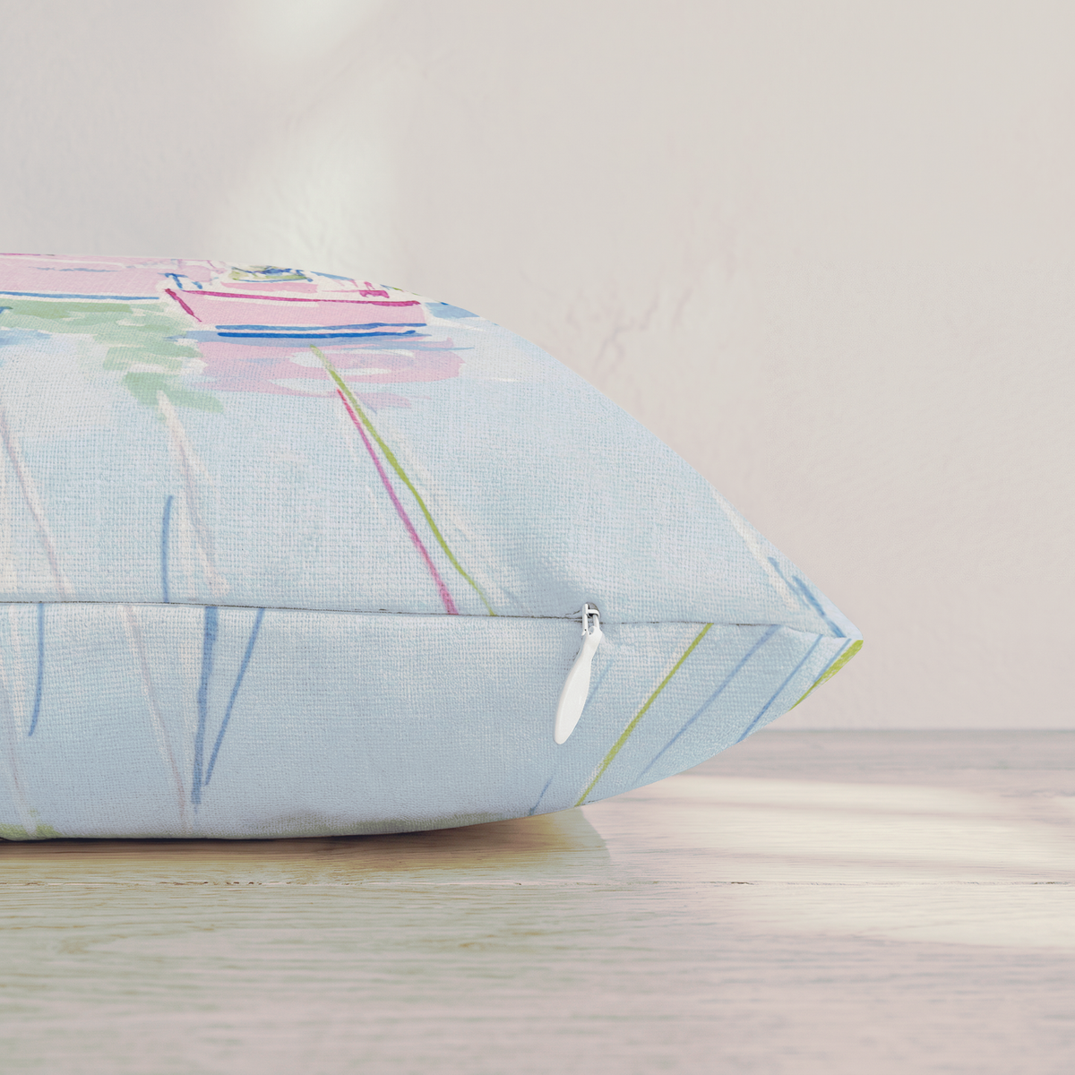 Pastel Marina Scene Throw Pillow
