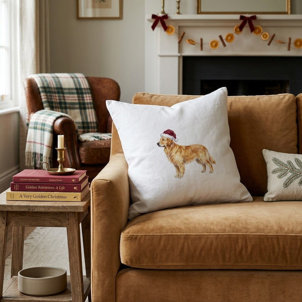 Santa Golden Retriever Throw Pillow
