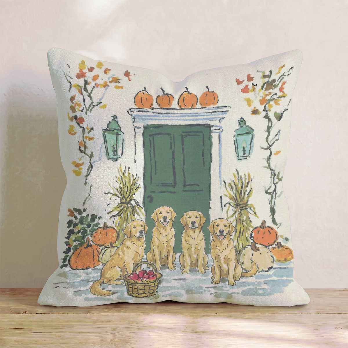 Golden Retriever Autumn Wander Throw Pillow
