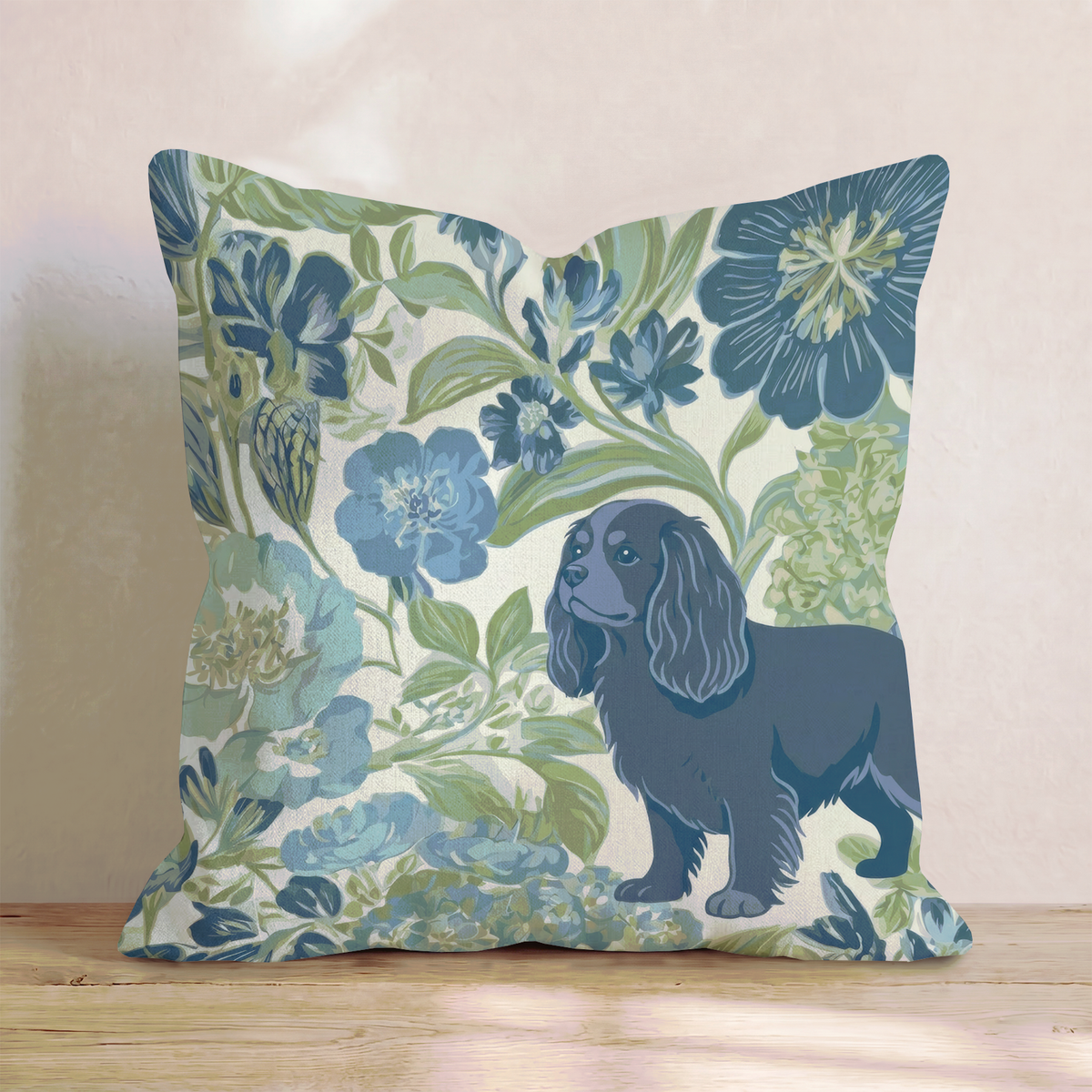 Cavalier King Charles Spaniel in the Flowers Throw Pillow