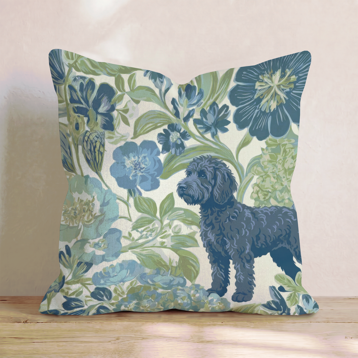 Labradoodle in the Flowers Throw Pillow