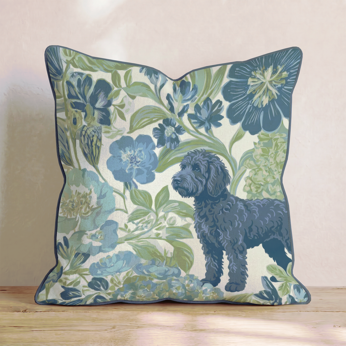 Labradoodle in the Flowers Throw Pillow