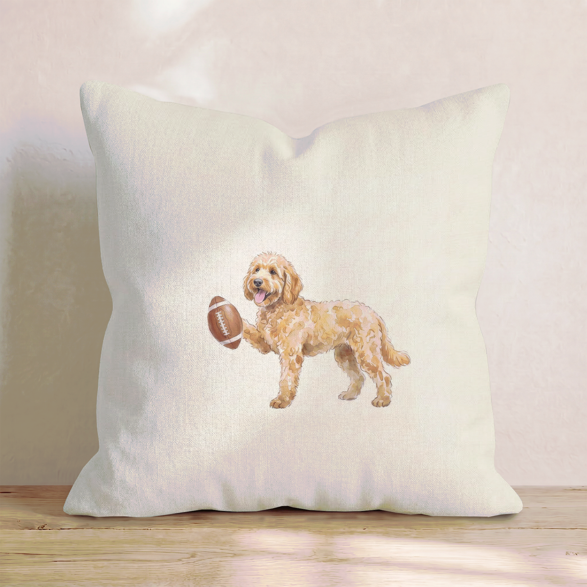 Football Goldendoodle Throw Pillow