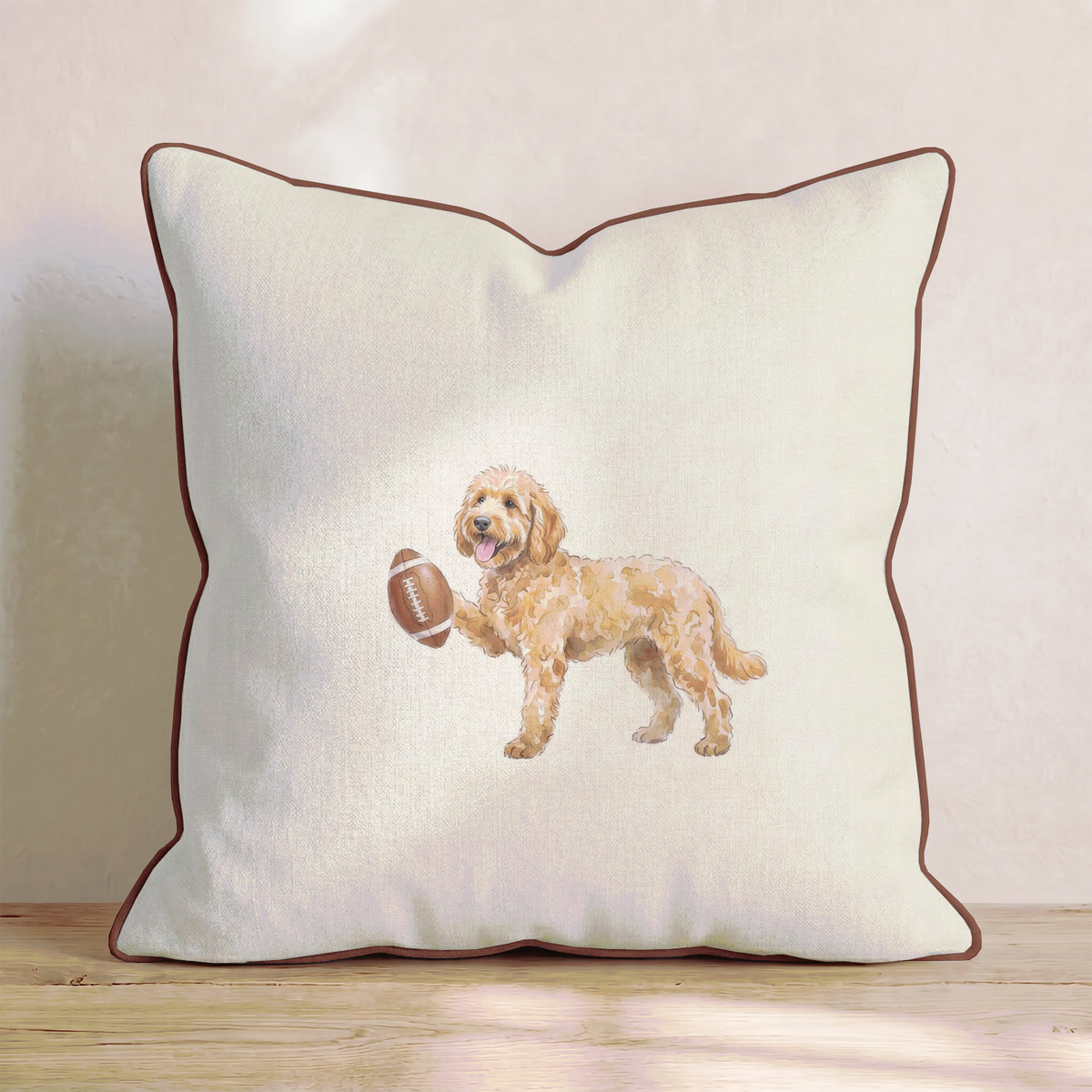Football Goldendoodle Throw Pillow