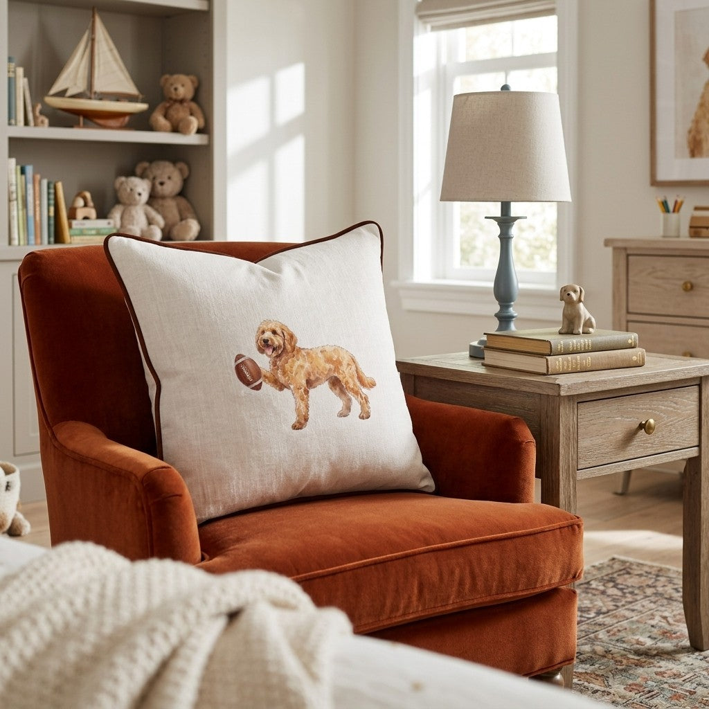 Football Goldendoodle Throw Pillow