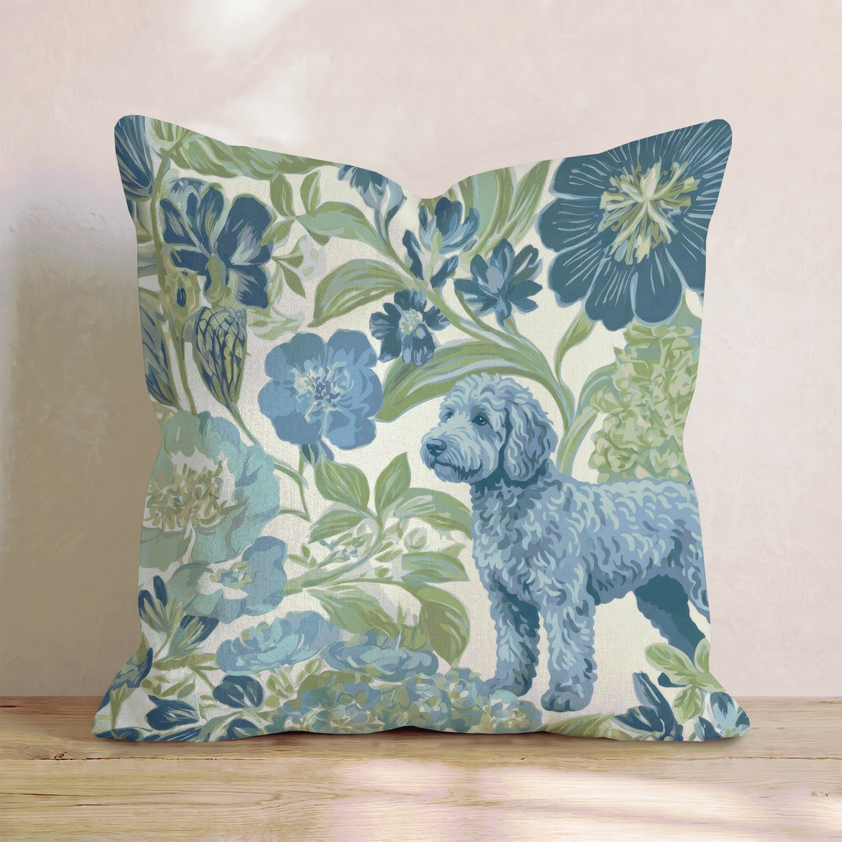 Goldendoodle in the Flowers Throw Pillow