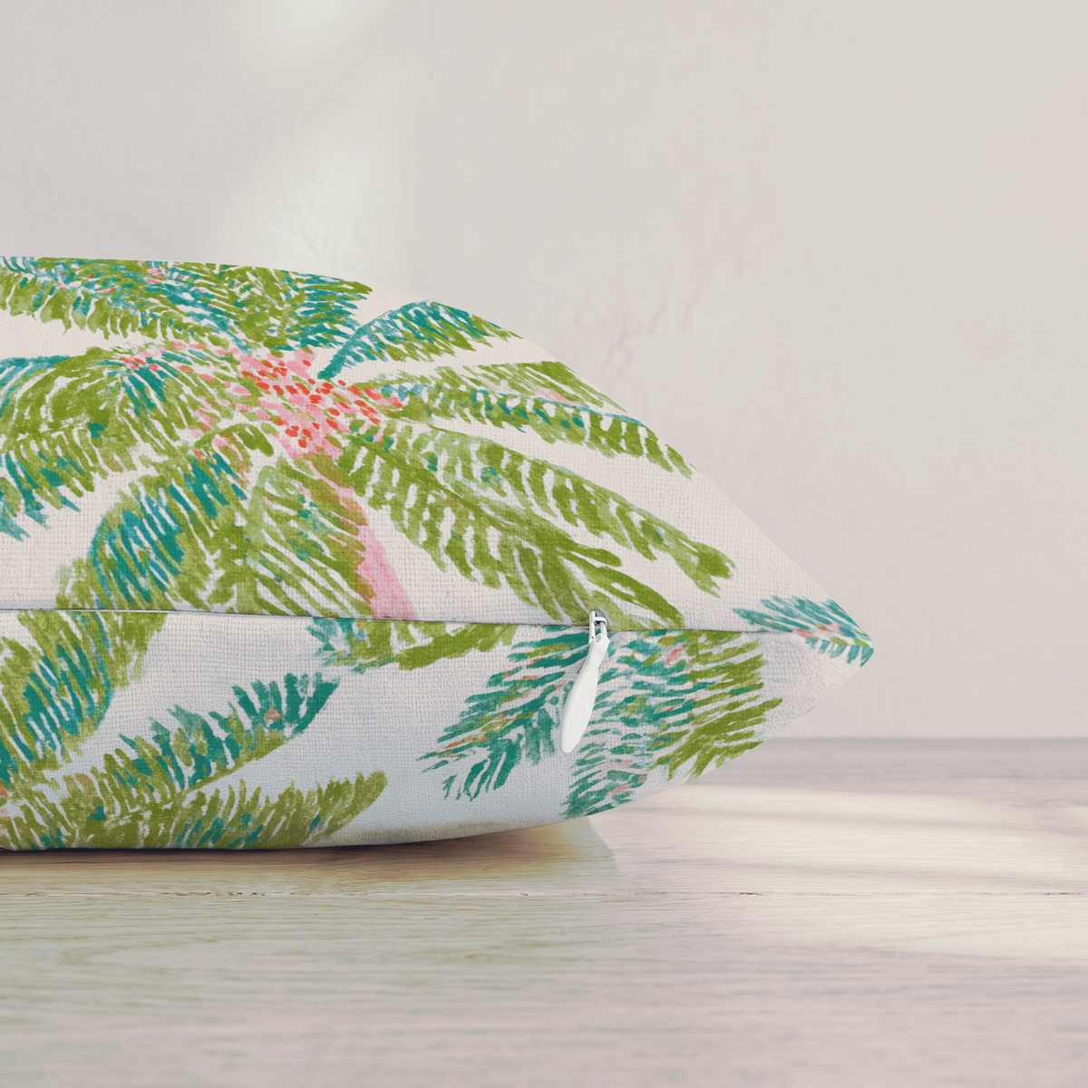 Pink Trunk Palm Cream Throw Pillow