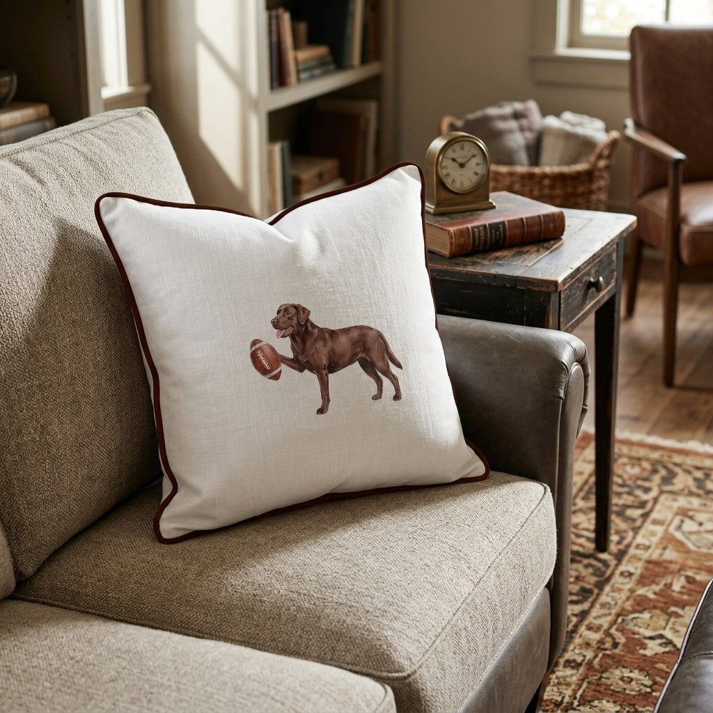 Football Chocolate Lab Throw Pillow