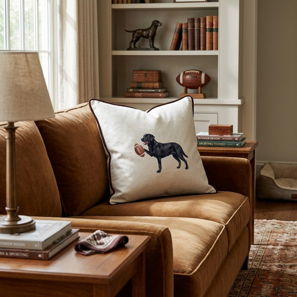 Football Black Lab Throw Pillow