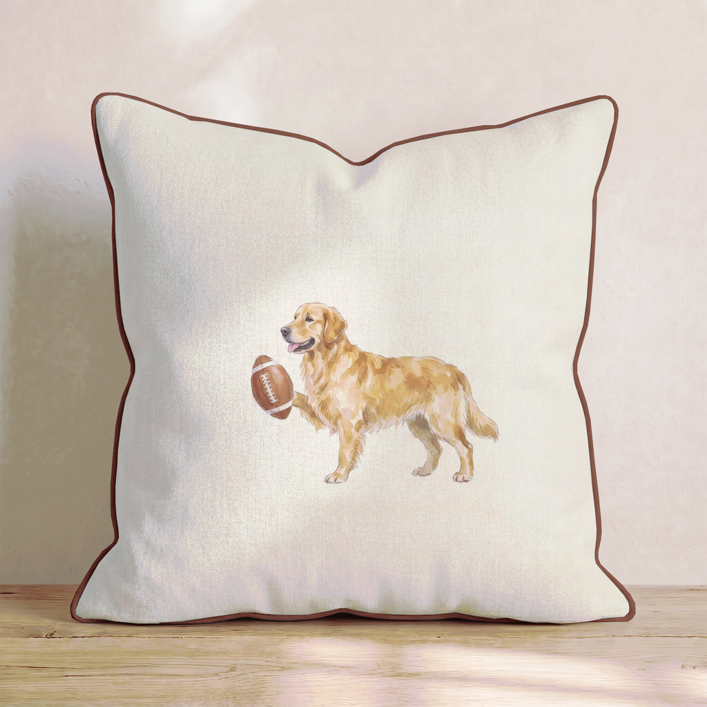 Football Golden Retriever Throw Pillow