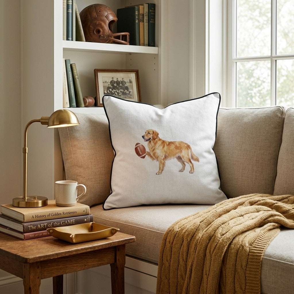 Football Golden Retriever Throw Pillow