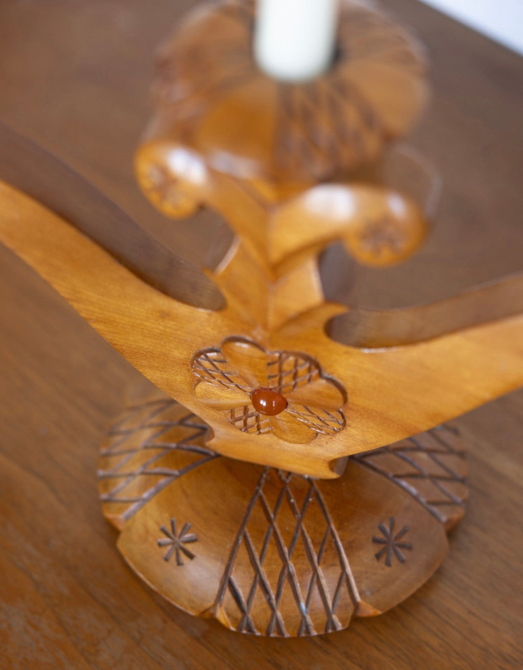 Carved folk art candelabra