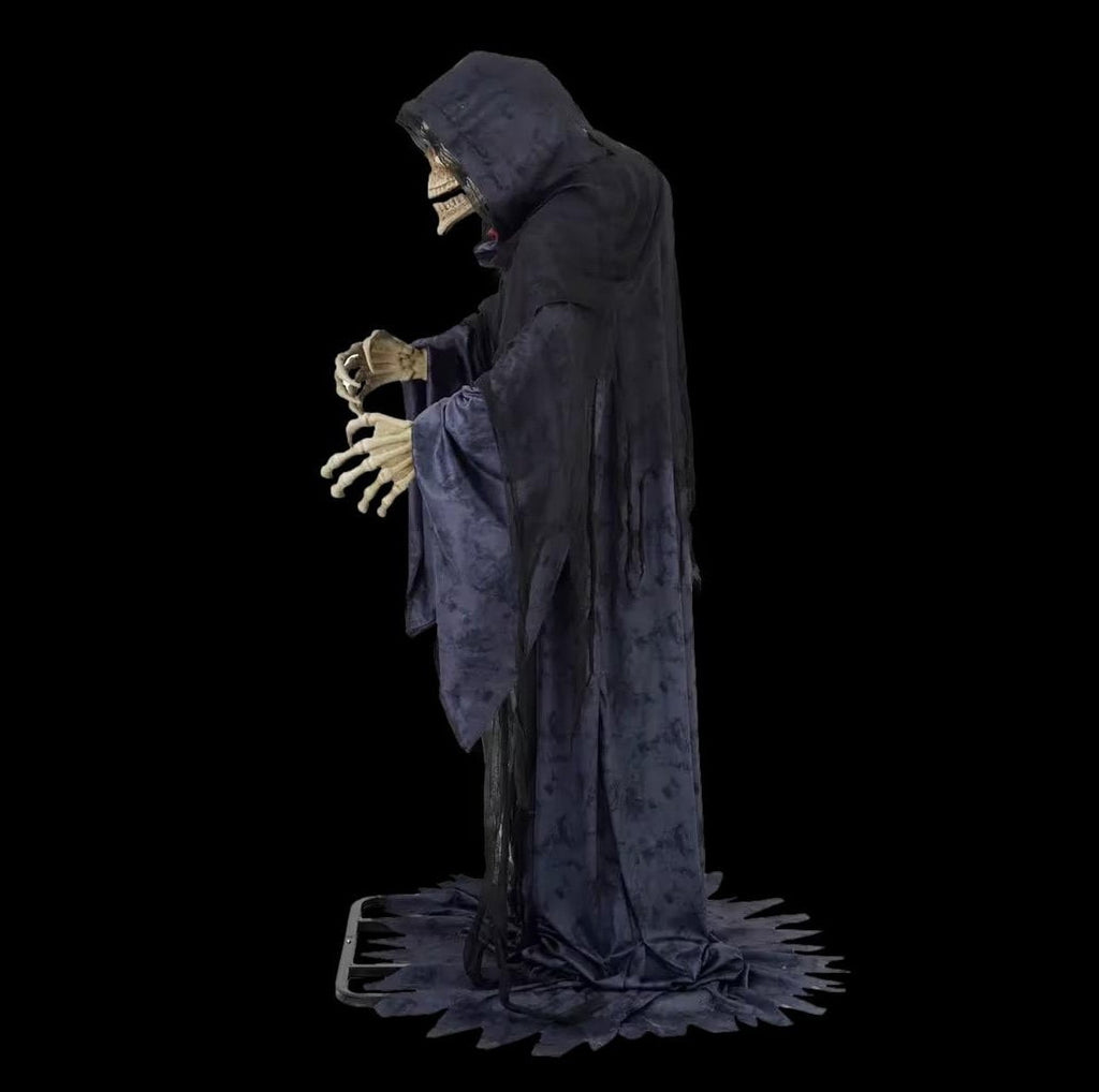 Rising Skeleton Reaper in Hooded Cloak Halloween Animatronic Decoration view 2