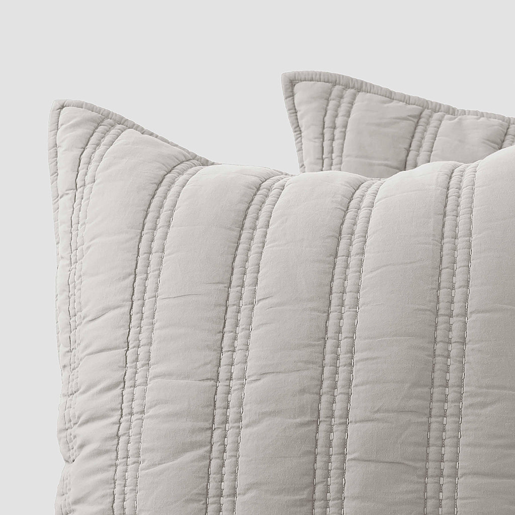 Organic Stonewashed Percale Channel Quilt Euro Shams