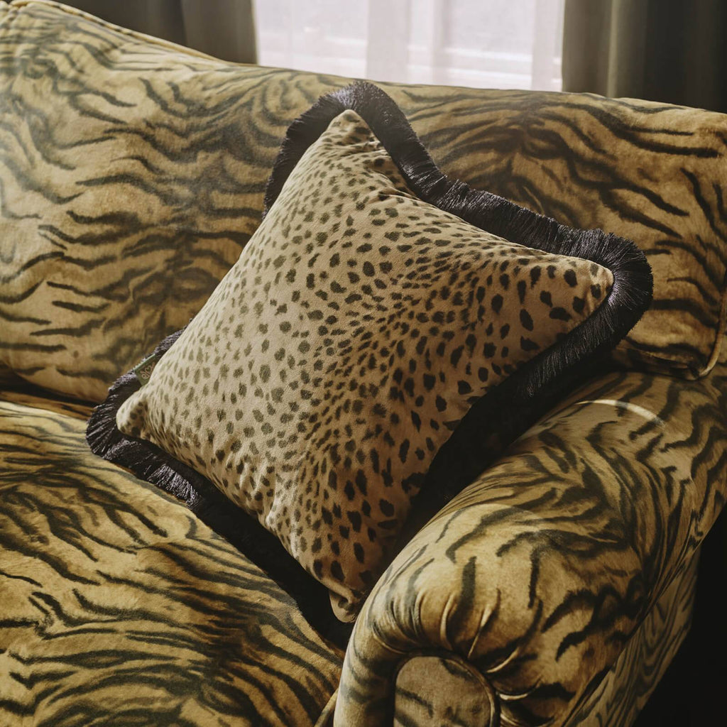 SAVANNA Velvet Medium Fringed Cushion - Auric