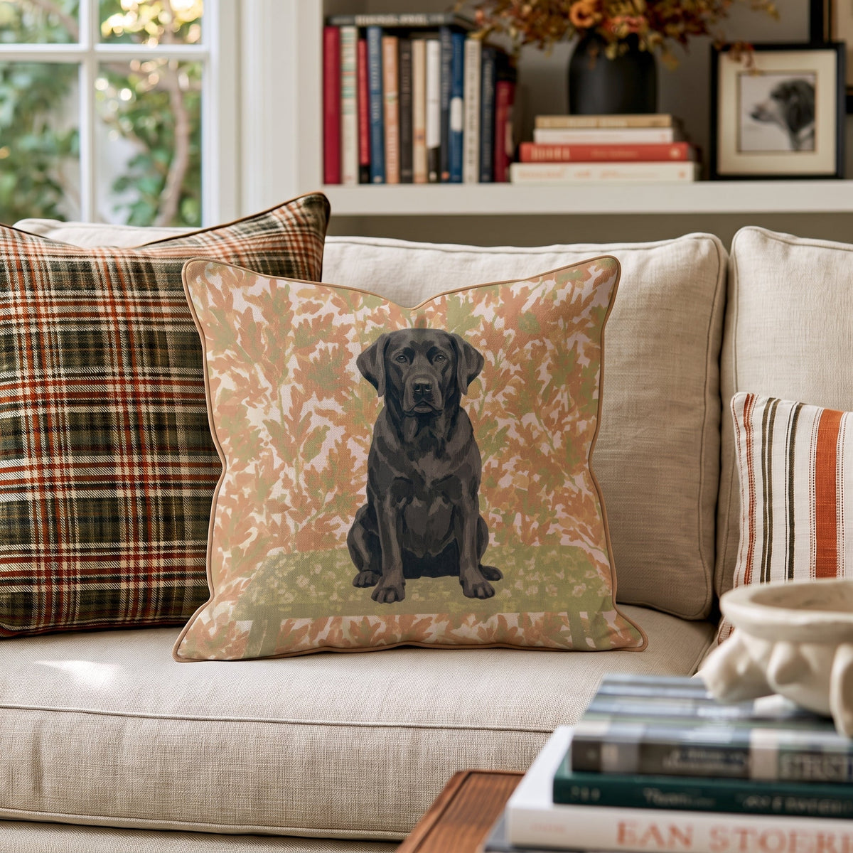 Black Labrador Retriever NYC Fall Afternoon Throw Pillow
