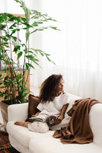 Heavyweight linen throw blanket in Chocolate brown
