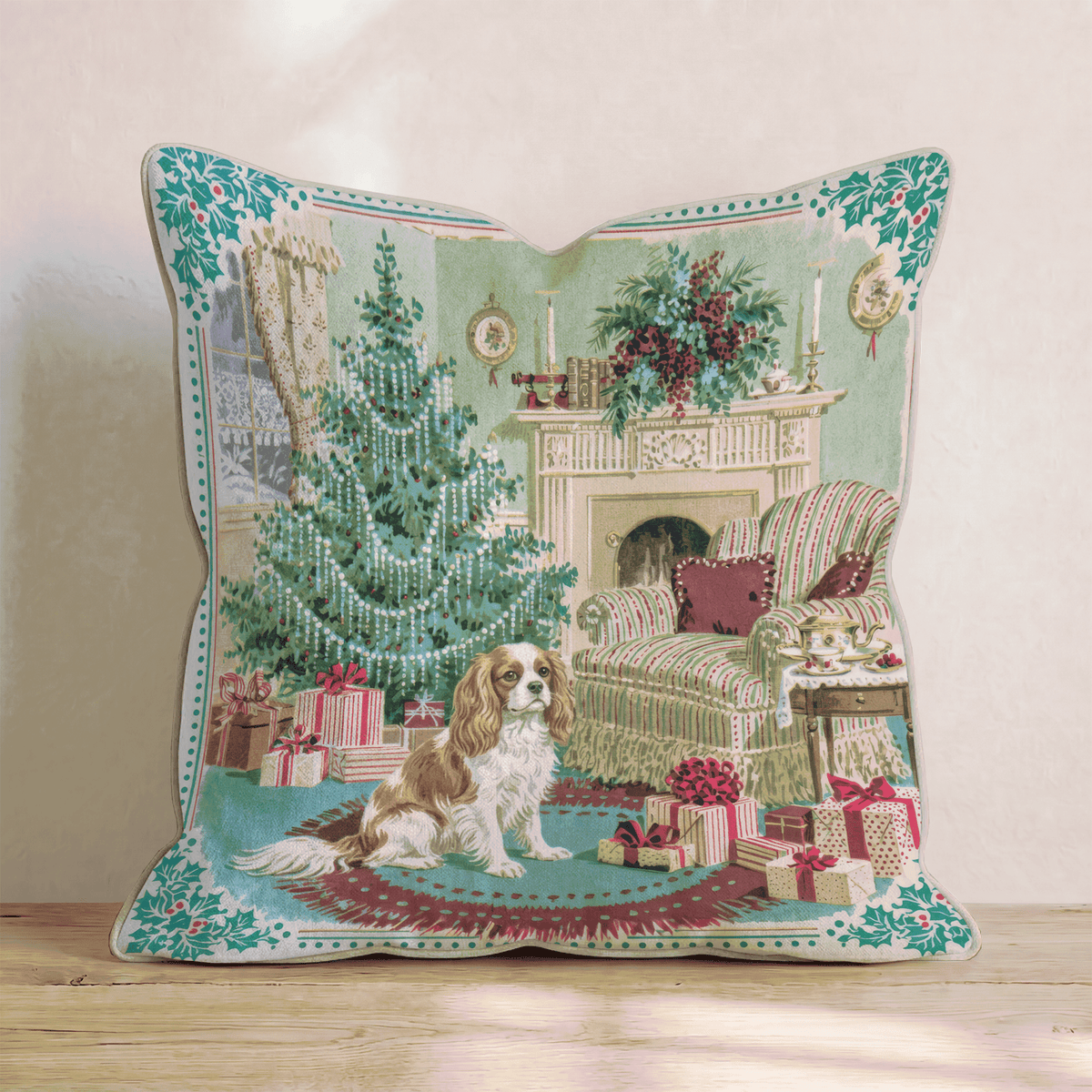 Cavalier King Charles Spaniel Holly Parlor Throw Pillow