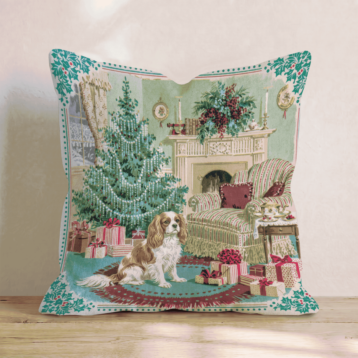 Cavalier King Charles Spaniel Holly Parlor Throw Pillow