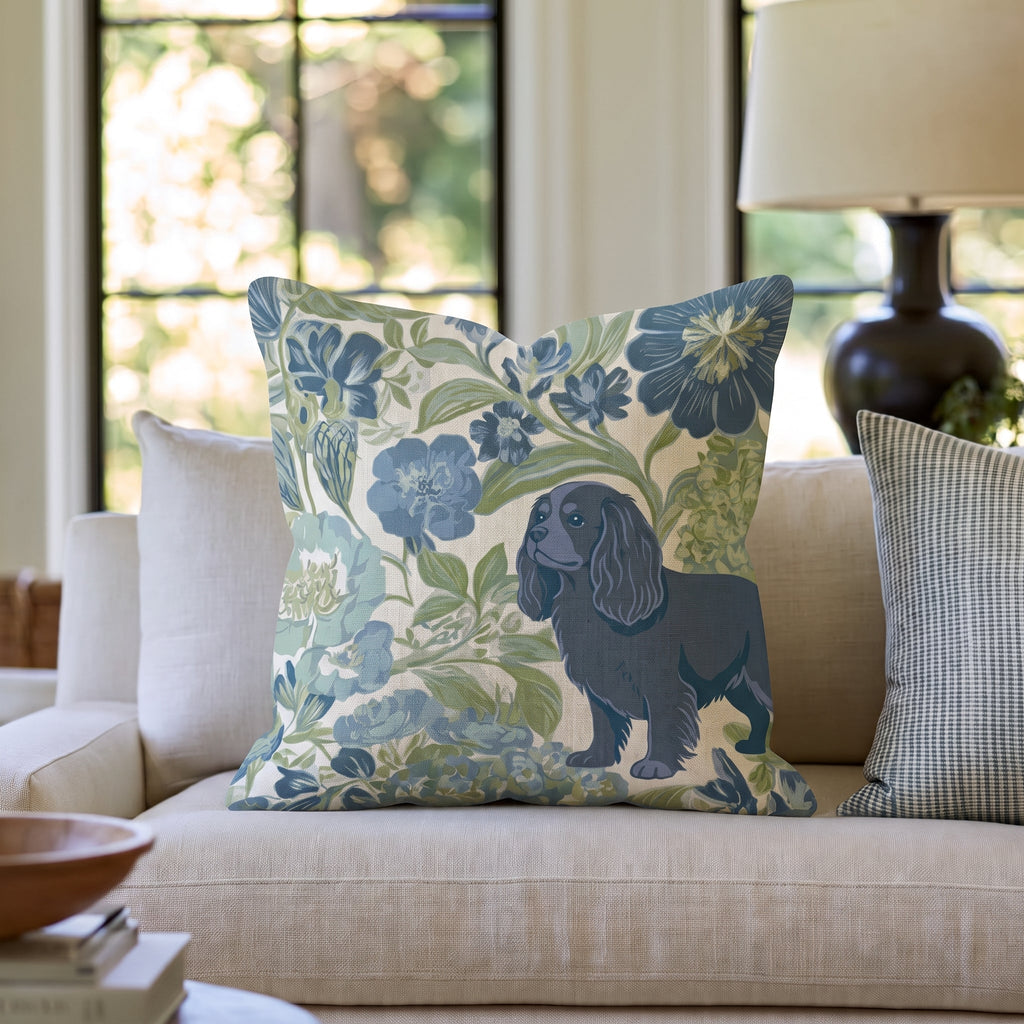 Cavalier King Charles Spaniel in the Flowers Throw Pillow