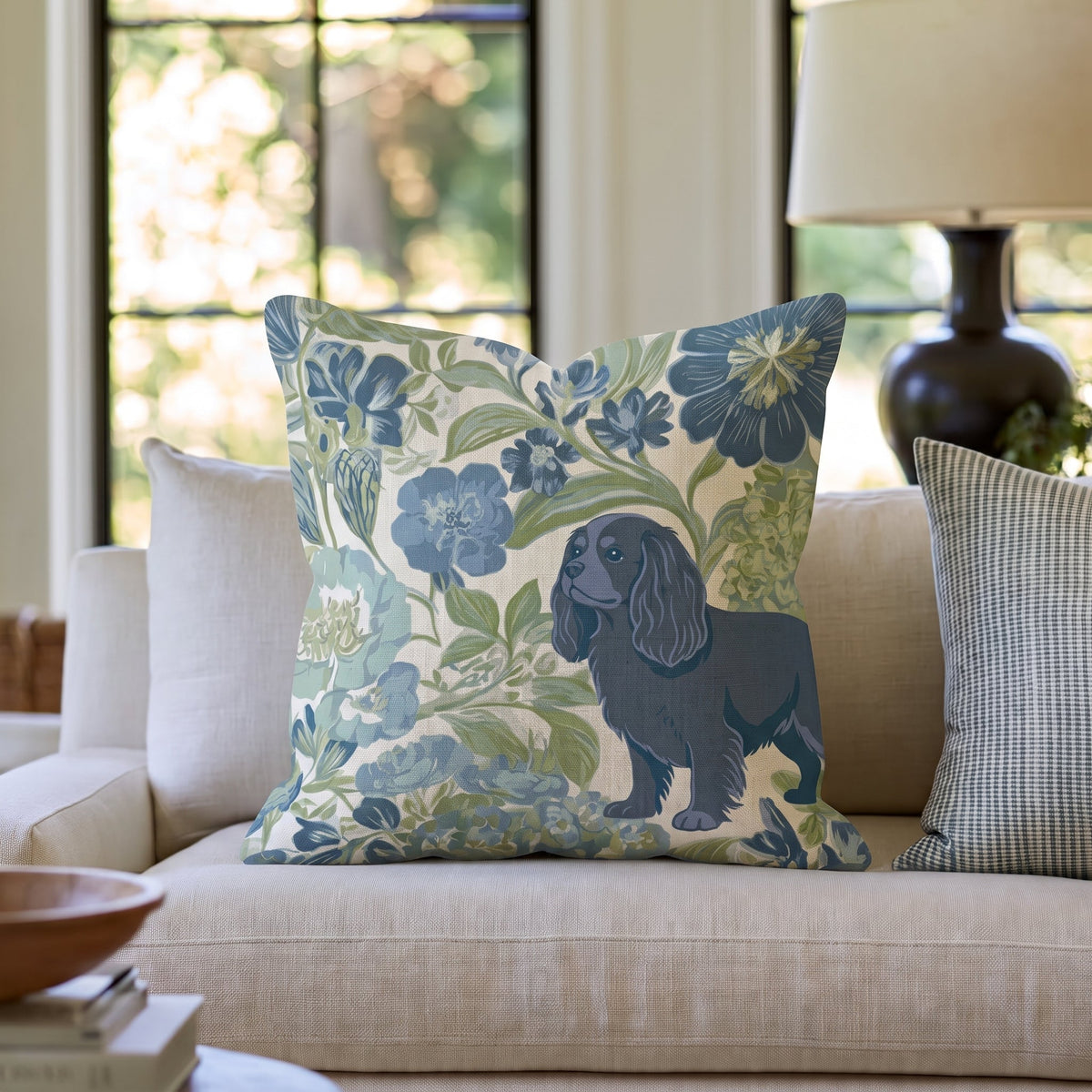 Cavalier King Charles Spaniel in the Flowers Throw Pillow