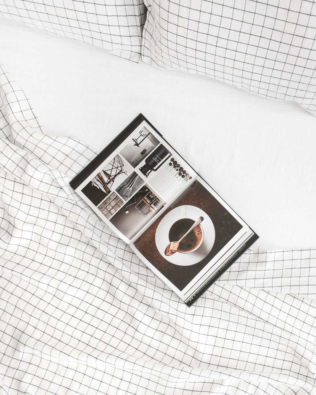 Charcoal grid linen flat sheet