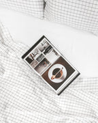 Charcoal grid linen flat sheet