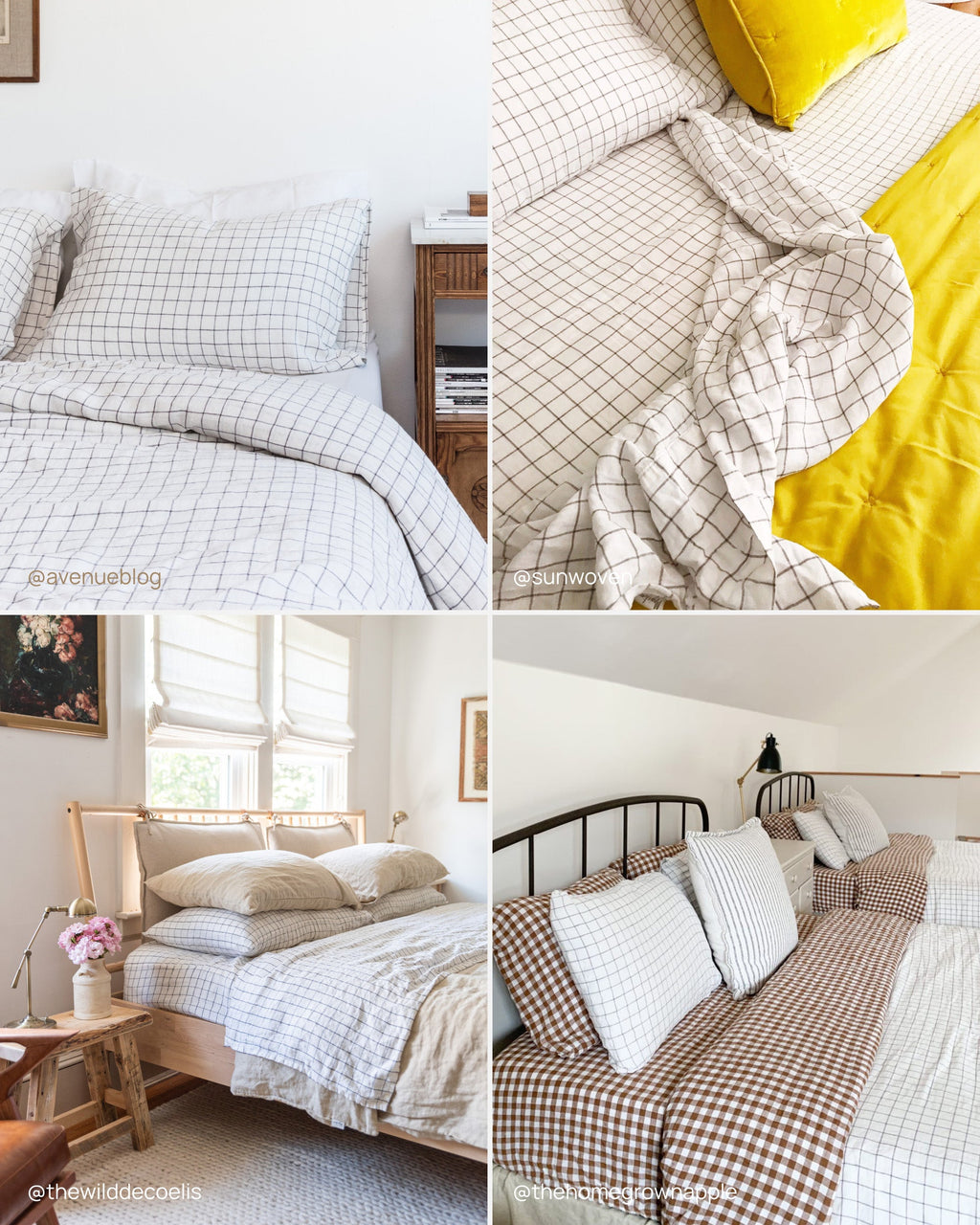Charcoal grid linen flat sheet