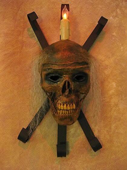 "Corpsed Head Skull Wall Sconce" Haunted House Lighting view 2