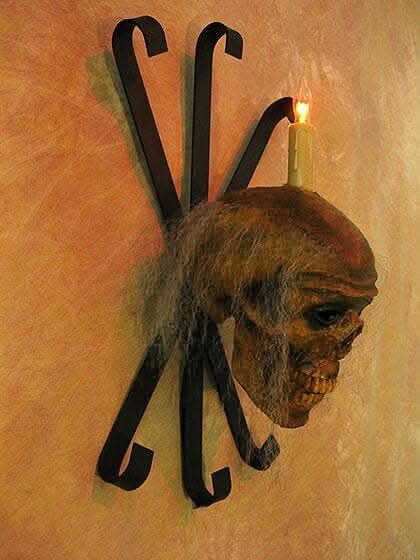 "Corpsed Head Skull Wall Sconce" Haunted House Lighting view 3