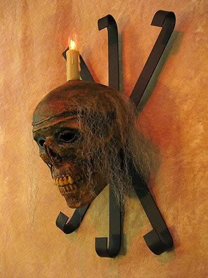 "Corpsed Head Skull Wall Sconce" Haunted House Lighting view 4