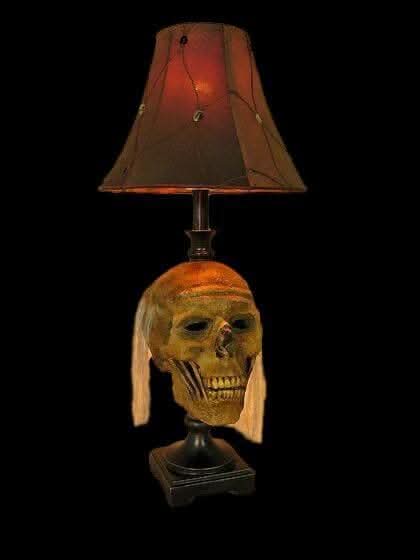 "Desk Lamp with Life-size Corpse Head and Antique Shade" Haunted House Lighting Halloween decoration