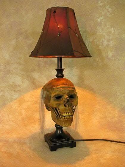 "Desk Lamp with Life-size Corpse Head and Antique Shade" Haunted House Lighting view 2