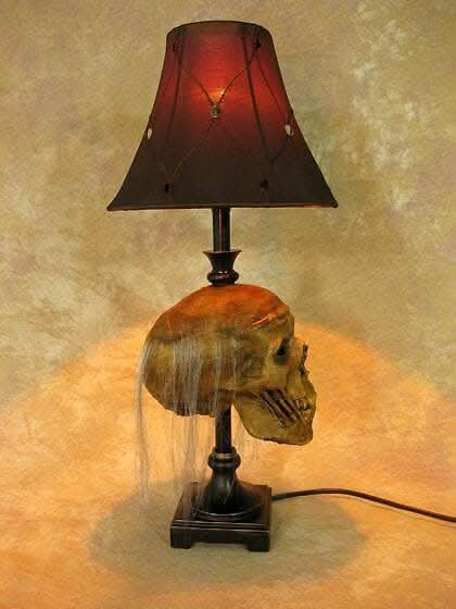 "Desk Lamp with Life-size Corpse Head and Antique Shade" Haunted House Lighting view 5