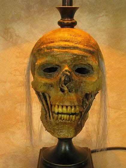 "Desk Lamp with Life-size Corpse Head and Antique Shade" Haunted House Lighting view 6