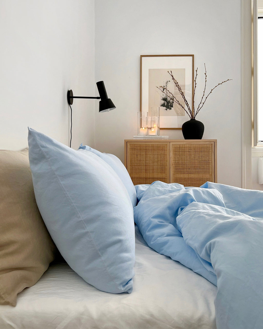 Sky blue linen-cotton sheet set