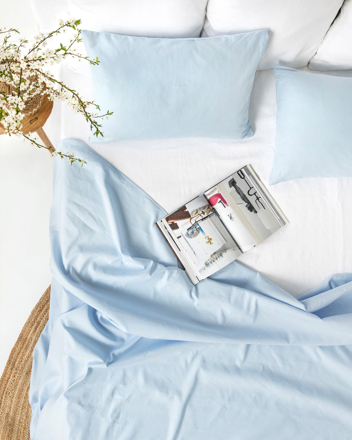 Sky blue linen-cotton sheet set