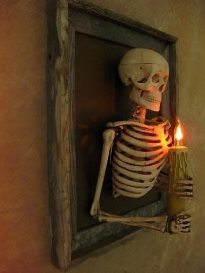 "Framed 3D Skeleton Torso Holding Candle" Hanging Haunted House Decoration view 3