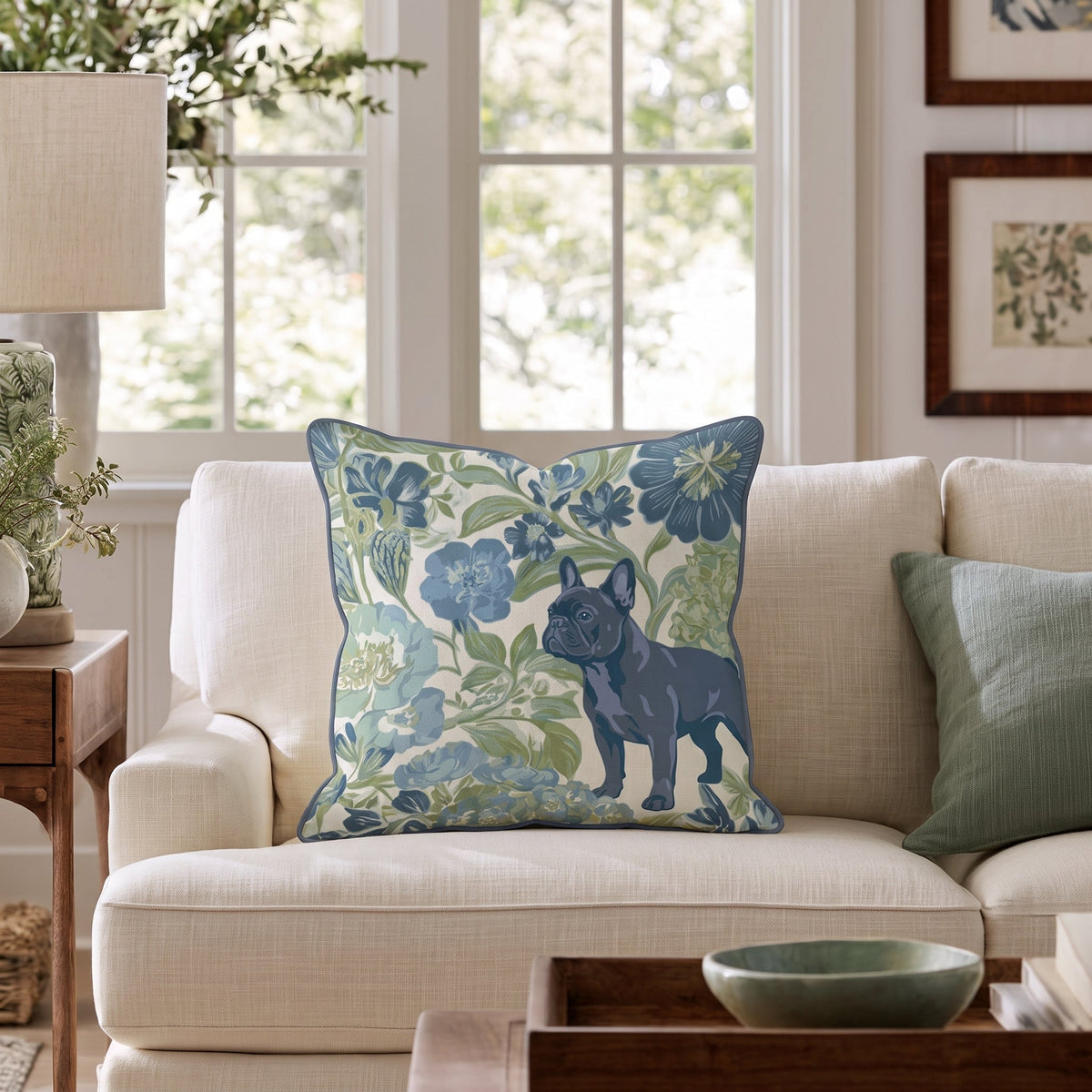 French Bulldog in the Flowers Throw Pillow