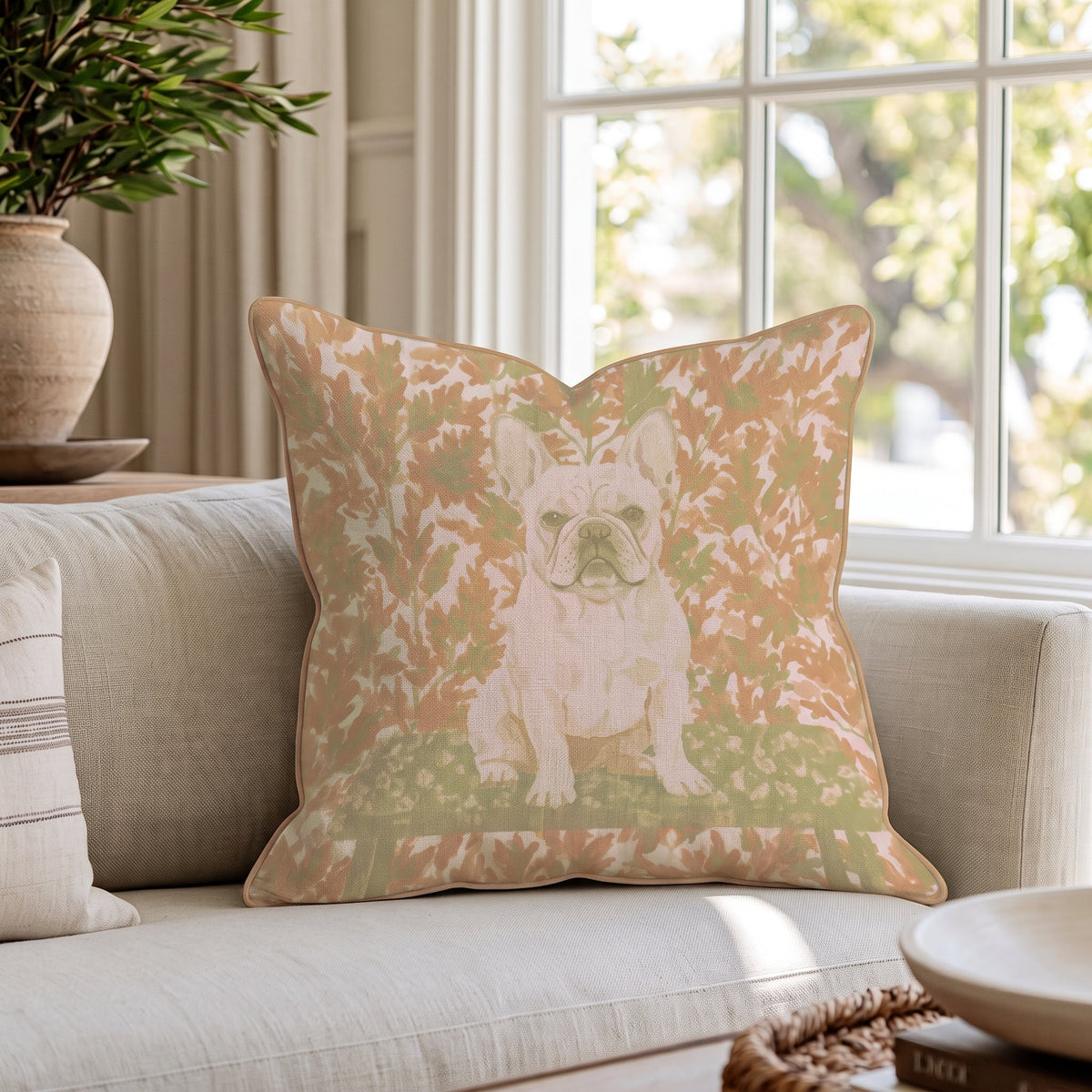 French Bulldog NYC Fall Afternoon Throw Pillow