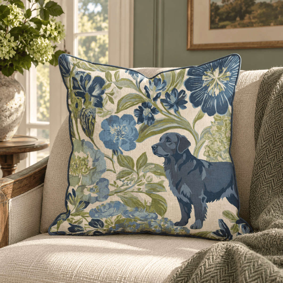 Golden Retriever in the Flowers Throw Pillow