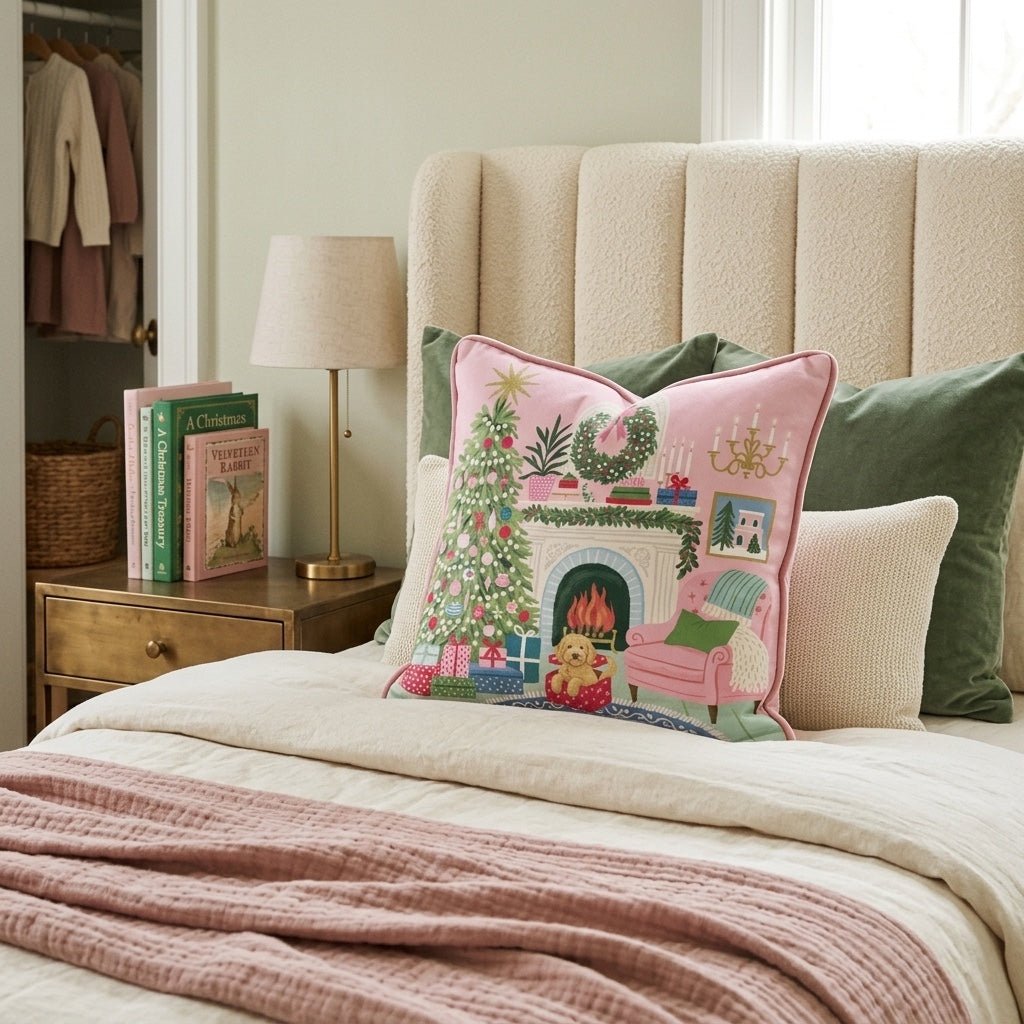 Goldendoodle Christmas Parlor Throw Pillow