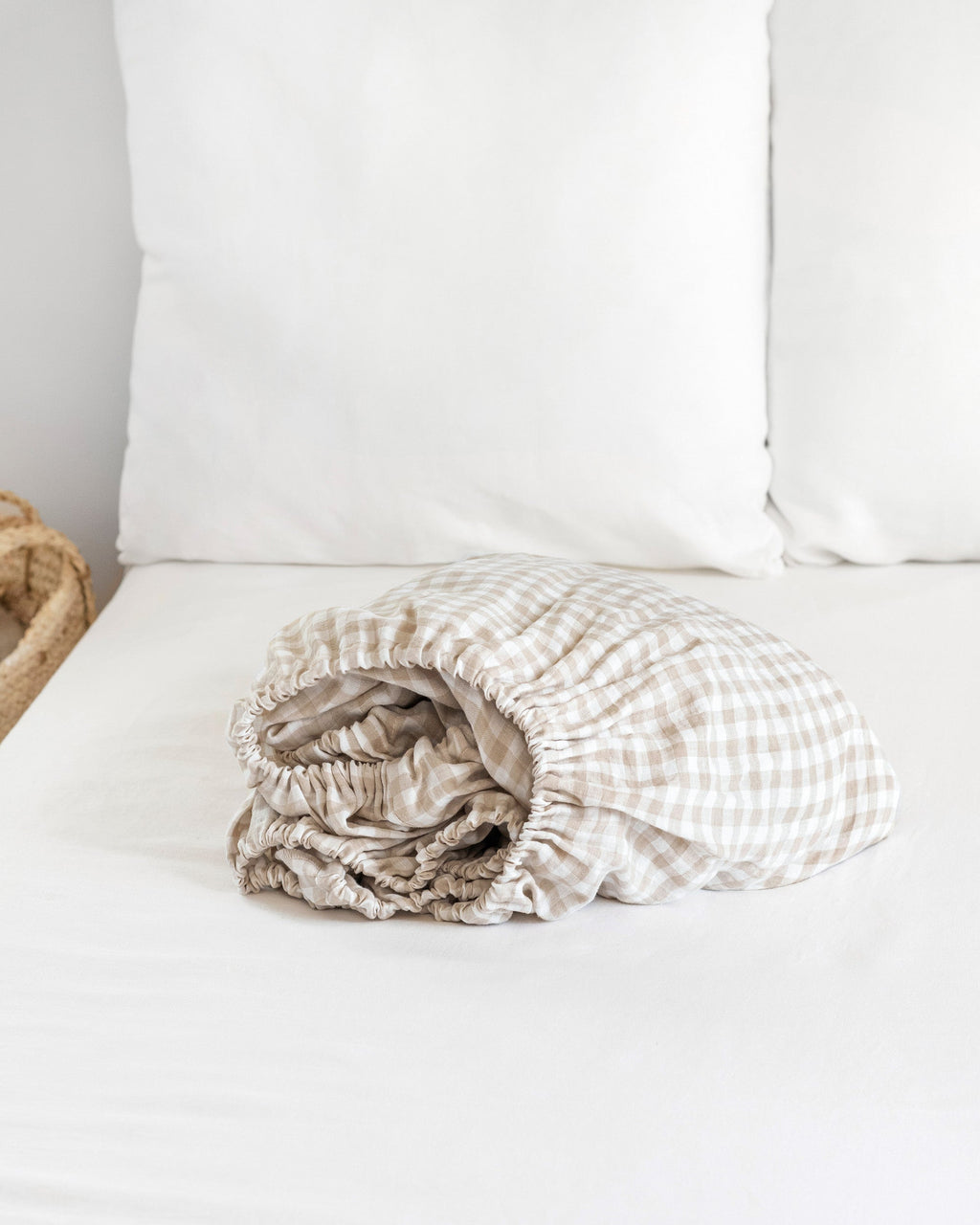 Natural gingham linen fitted sheet