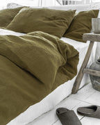 Olive green linen duvet cover