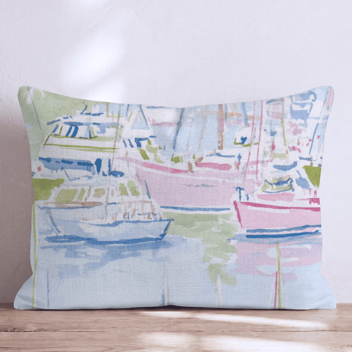 Pastel Marina Scene Throw Pillow