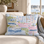 Pastel Marina Scene Throw Pillow