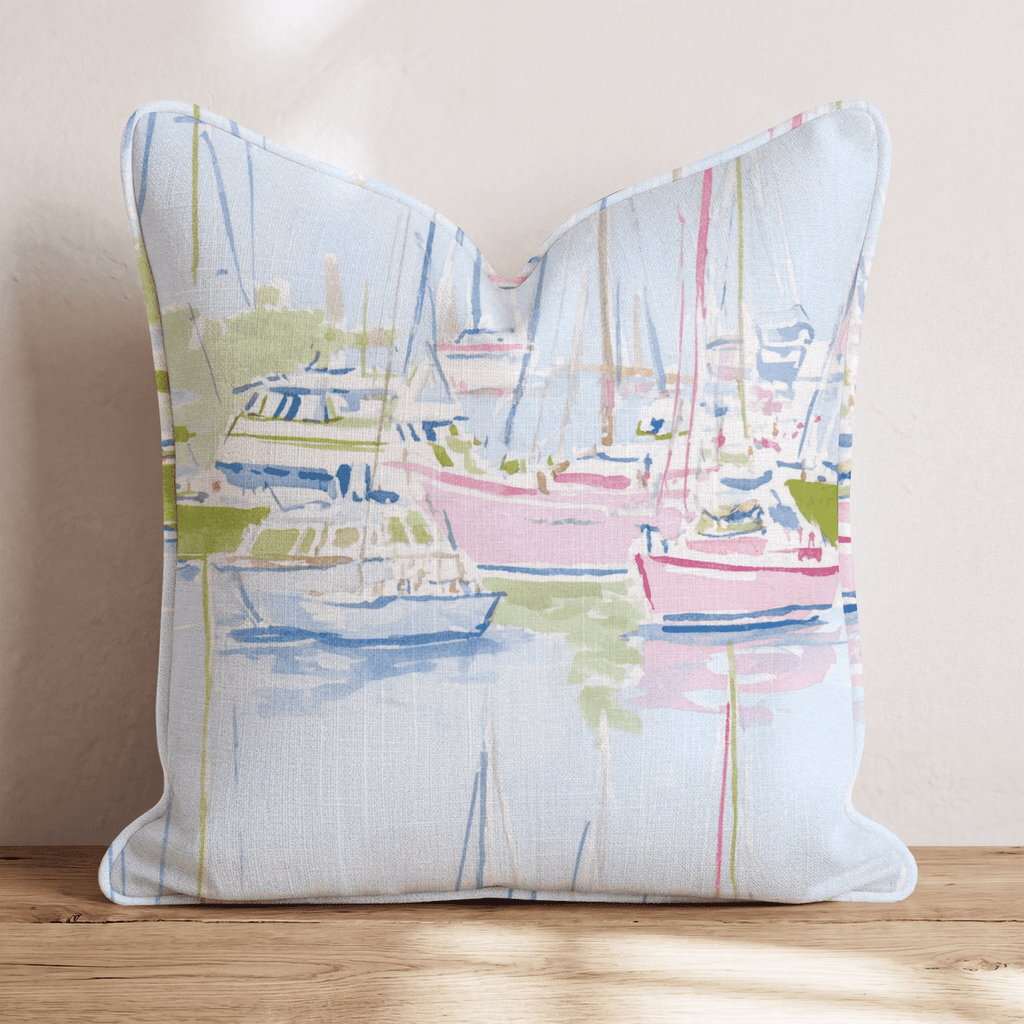 Pastel Marina Scene Throw Pillow