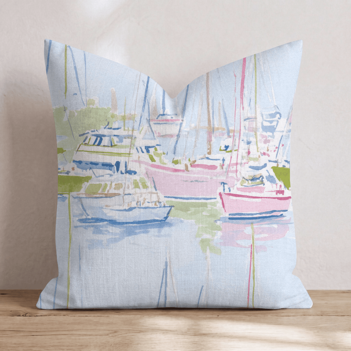 Pastel Marina Scene Throw Pillow