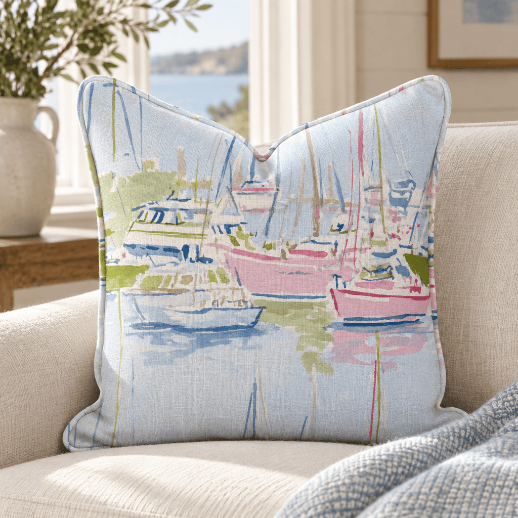 Pastel Marina Scene Throw Pillow