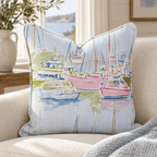 Pastel Marina Scene Throw Pillow